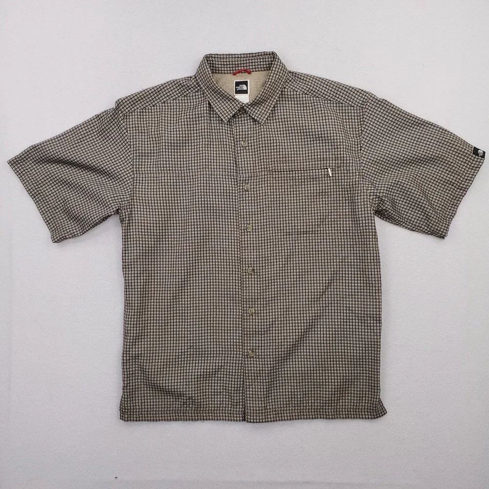 North Face Shirt Mens Medium Brown Check Outdoor Preppy Button Front
